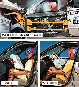 In a 40 mph crash test, the driver space was maintained well in both Camrys, with and without cosmetic crash parts